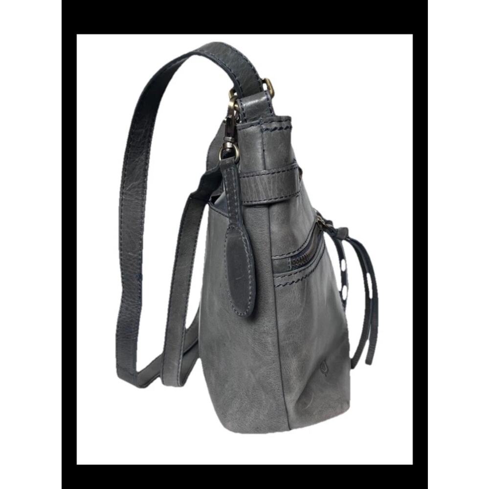 Born grey leather crossbody handbag front back and inside pockets - Picture 5 of 10